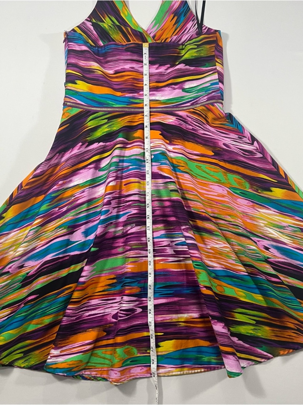 Calvin Klein Fit & Flare Dress 6 Multicolor Halter Pleated Skirt Party Cocktail - Picture 8 of 11